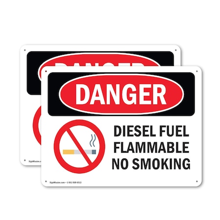 Signmission Diesel Fuel Flammable No Smoking Danger Sign, Aluminum, 18in W x 12in L, 2PK OS-2PACK-DS-A-1218-L-1128